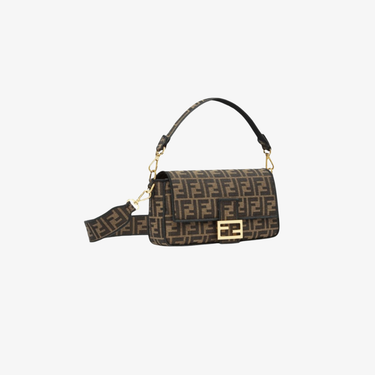 Bag Shoulder Baguette In Tessuto Jacquard FF Marrone