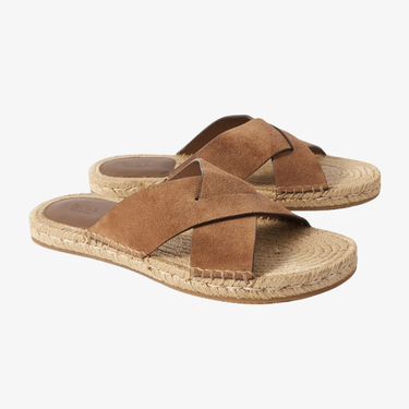 Crossover-Strap Suede Sandals