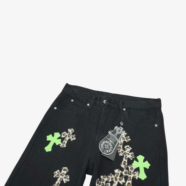 Jeans Green & Leopard Cross