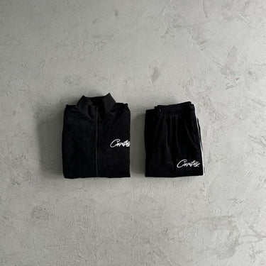 Tracksuit Corteiz Velour Black with White Logo CZ007